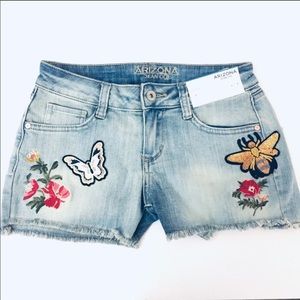 Embroidered and Sequined Frayed Edge Denim Shorts